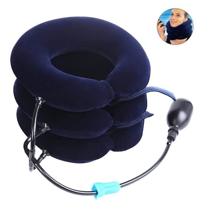 Minerve de traction Collier cervical vertèbres tracteur puissant masseur de vertèbres cervicales, 3 couches, Bleu