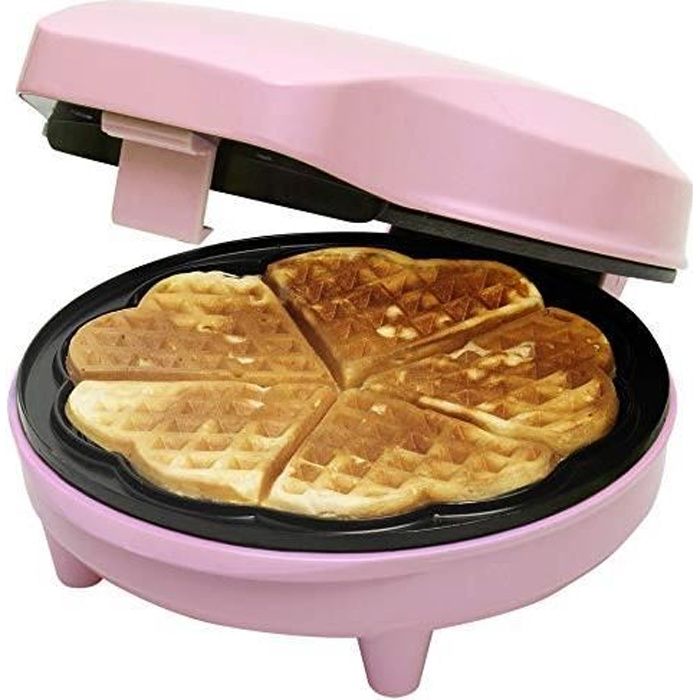 Bestron Gaufrier pour des gaufres en forme de cœur, Design rétro, Sweet Dreams, 700 W, Rose ASW217