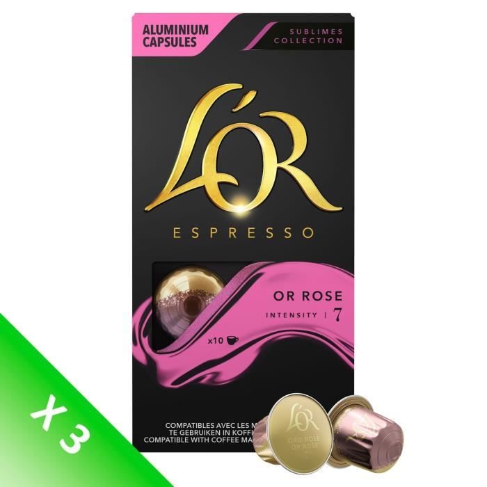 Lot de 3 - Café capsules L’Or Espresso Or Rose x10, en aluminium compatibles Nespresso