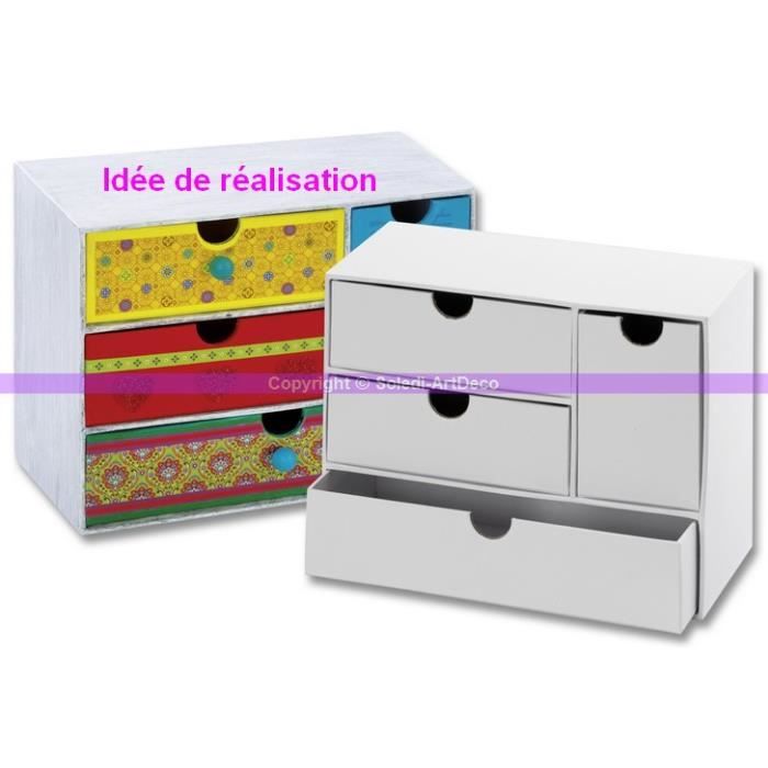 Commode large à 4 tiroirs en carton blanc, 16 cm