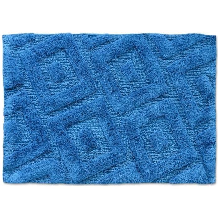 Tapis de bain uni tufté 100% coton 1800g/m² - Bleu - 60x90 cm