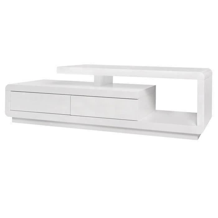 VENASSA Meuble TV 2 tiroirs - Blanc - L 160 x P 39 x H 45 cm