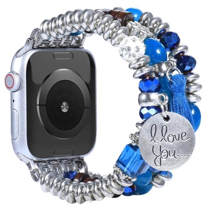 Pour Apple Watch Series 7 41Mm - Série 6-5 - 4 - Se 40Mm - Series 3-2-1 38Mm Perls Decor Sangle Smart Watch Band - Lac Bleu