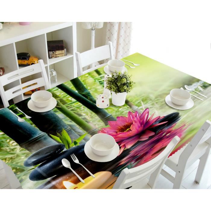 Nappe de table Motif ZEN bambous pierres fleur bougie et leurs reflets dans l'eau 3D effect imperméable et antipoussière 140 x 200cm