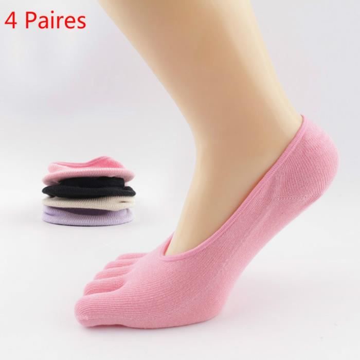 Chaussettes Orteils Femme Chaussettes 5 Doigts En Coton, Prot Ge-Pieds Chaussettes Invisibles Femme Coupe Basse Socquettes, 4 Paires