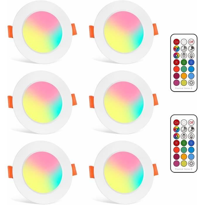 NetBoat Spot Encastrable LED 6PCS MINI Lampe Plafonnier 5W Lumière RGBW Dimmable avec Télécommande 85-265V
