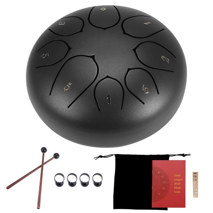 6 pouces lotus éthéré tambour noir 8 méloques réservoir de tambour à main avec des bâtons de sac à percussion d'instruments