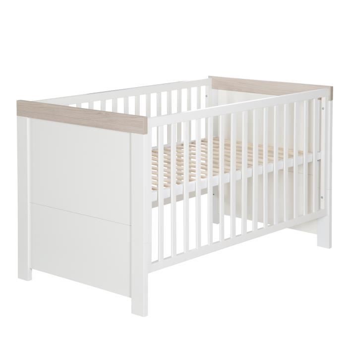 ROBA Lit bébé évolutif -Lucy- 70 x 140 cm, convertible, blanc, couronne en -Luna Elm-