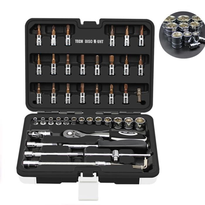 TD® Caisse à outils coffre complet mallette professionnel 46 pièces tournevis embout réparation bricolage coffret mécanique résistan