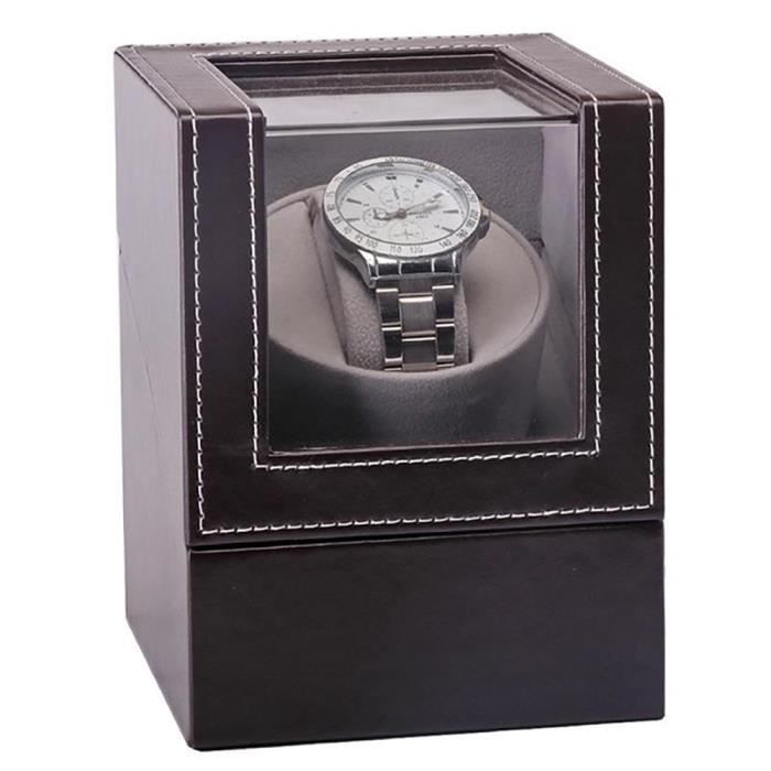 Boîte à Montre Remontoir de Montre Automatique en Cuir PU avec Un Moteur Silencieux - Watch Winders avec Chargeur Euro(Marron)