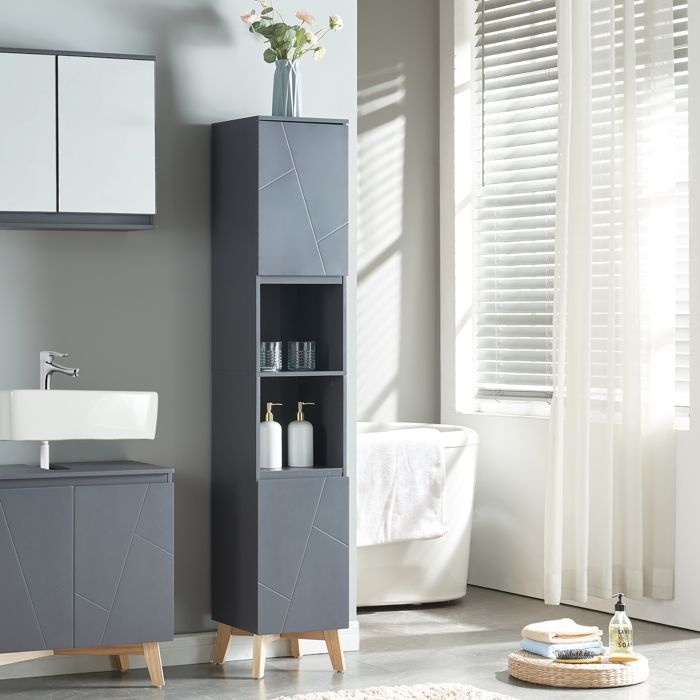 Meuble colonne de salle de bain Overath 160 x 30 x 30 cm gris naturel