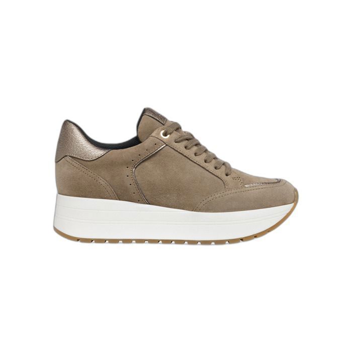 Geox Geox New Kency — Baskets femme compensées en daim taupe semelle respirante