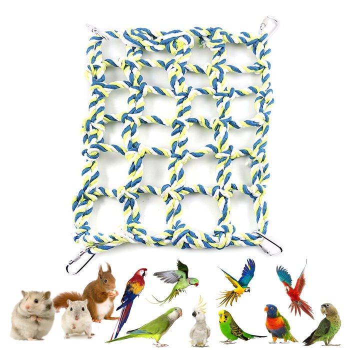 Comparer les prix de Filet d'escalade tissé coloré pour perroquet, jouet pour oiseau, jouets pour rats,corde en coton, filet d'escalade avec 4 crochets