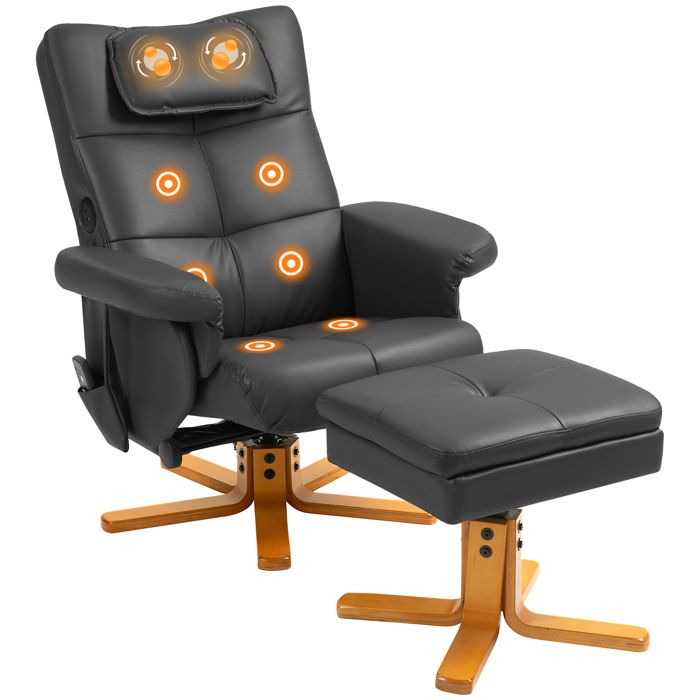 Fauteuil massant dossier inclinable synth&eacute;tique noir