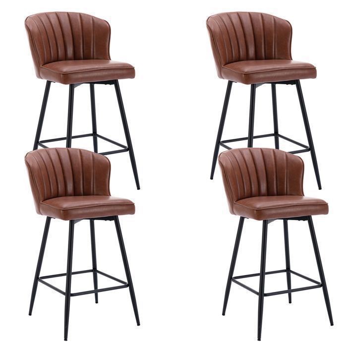 Wahson Tabouret de Bar Lot de 4 Chaise de Bar Moderne Tabouret avec Pied Plaquée Or Chaise Haute pour Cuisine Cuir PU Marron