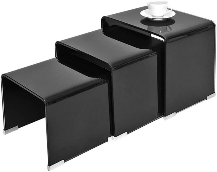 JYMTOM Lot 3 Tables Gigognes Verre Trempé X Noire – Ensemble Tables Basses Salon Modernes & Robustes