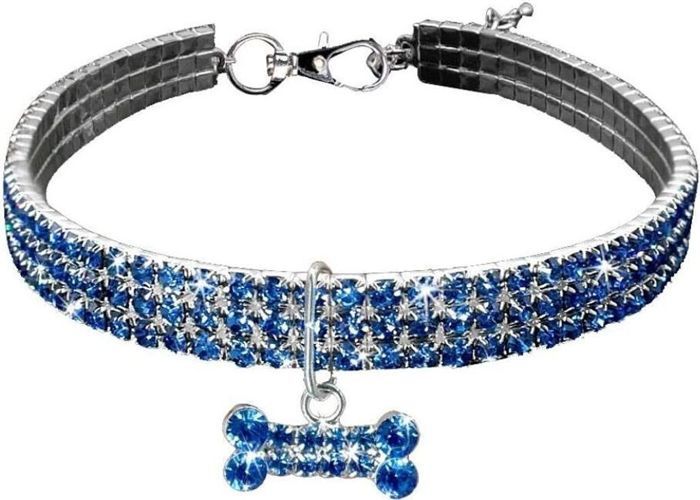 Comparer les prix de Collier pour animaux de compagnie paillettes cristal élastique strass collier de chat pour petits chiens L bleu