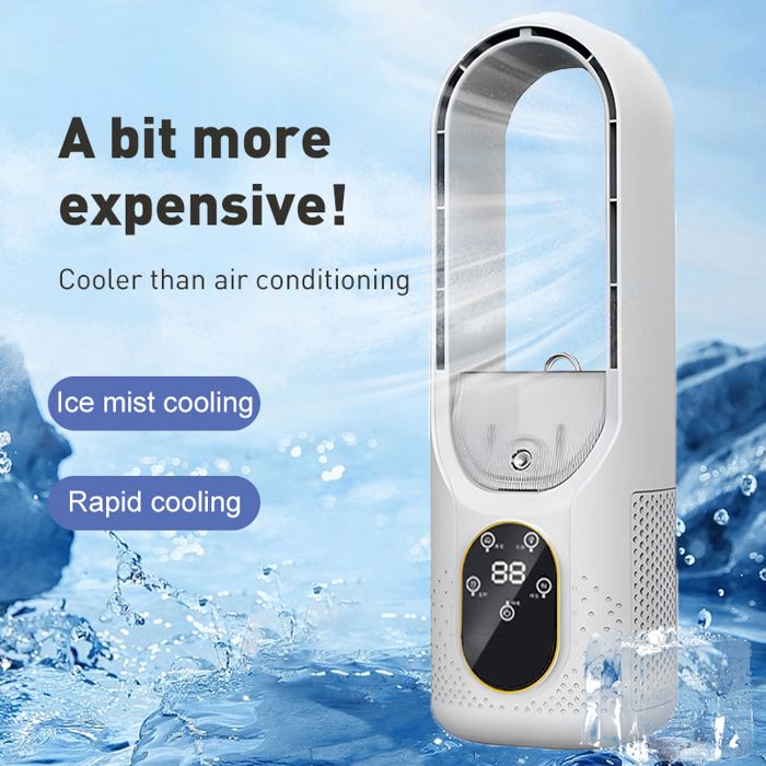 Ventilateur sans pale USB avec brumisation et LED 6 vitesses silencieuses mini climatiseur de bureau avec réservoir 100ml - Prumya