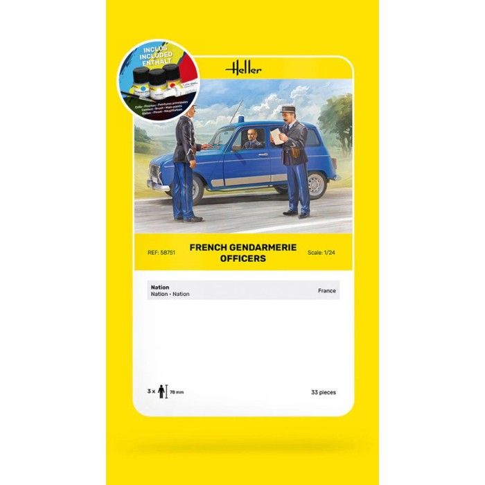 Maquette Starter Kit - HELLER - Officiers de la Gendarmerie Française - 1/24 - Inclus Colle Pinceau Peintures