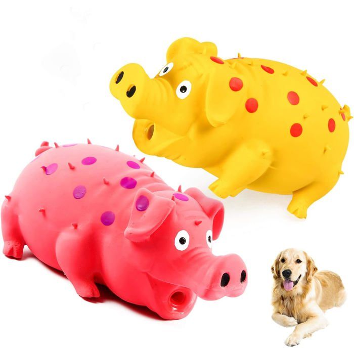 Meilleurs prix pour Squeaky Pig Dog Toys Lot de 2 jouets pour chien de cochon qui grognent pour les petits chiens de taille moyenne à grande