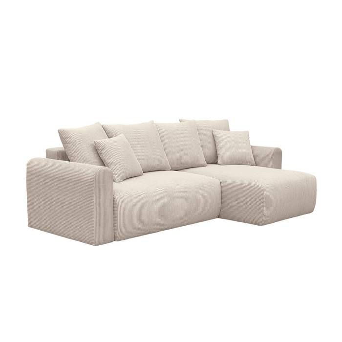 Canapé dangle convertible réversible 3 places velours côtelé greige avec coffre de rangement - Almo Canapé dangle convertible réversible 3 places velours côtelé greige avec coffre de rangement - Almo