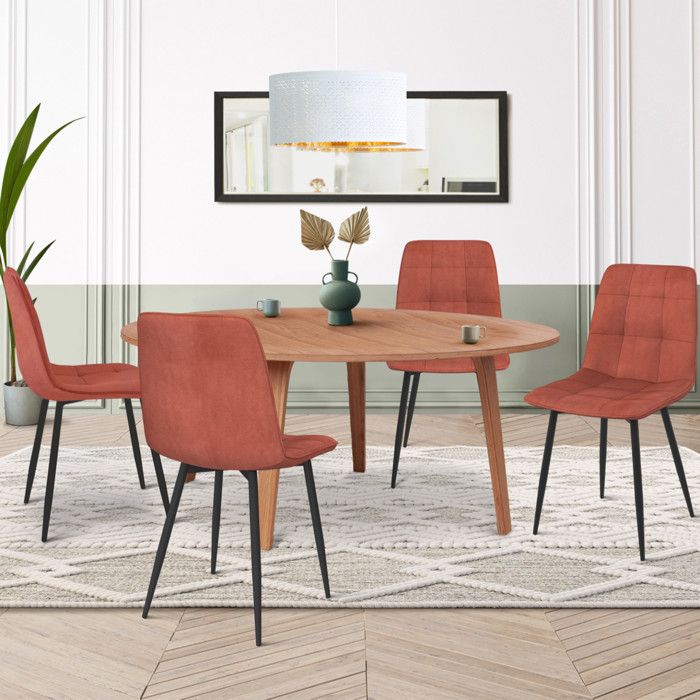 IDMARKET Lot de 4 chaises de salle à manger MILA en velours terracotta