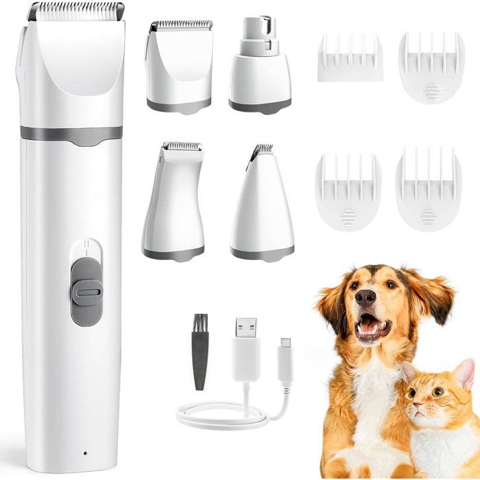 Tondeuse pour chien - Tondeuse pour animaux - Tondeuse électrique sans fil 4 en 1 - Faible bruit - Tondeuse pour animaux de