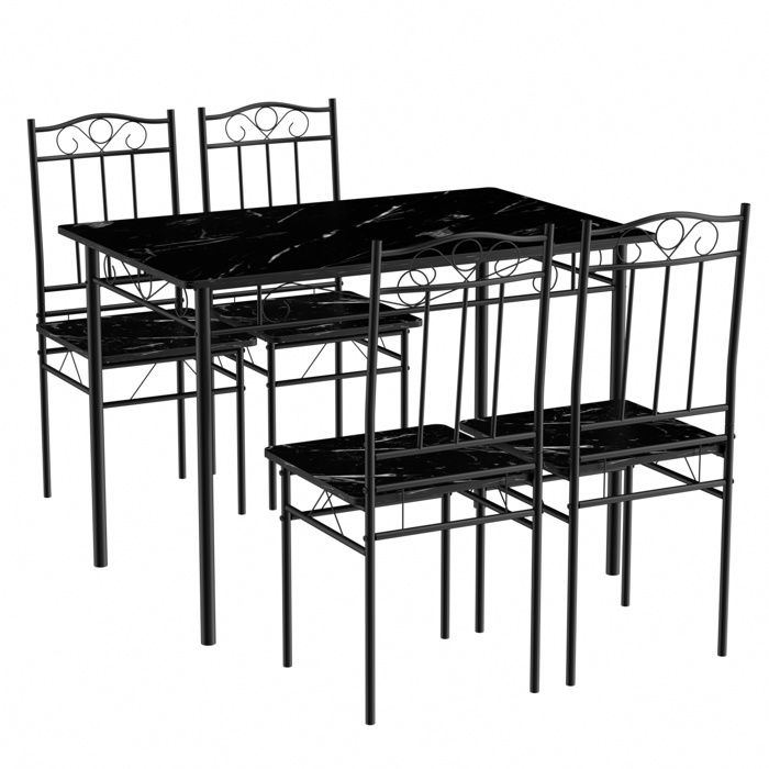 EGGREE Ensemble de salle à manger avec 4 chaises en bois et métal Pour salle à manger cuisine cuisine Marbre noir EGGREE Ensemble de salle à manger avec 4 chaises en bois et métal Pour salle à manger cuisine cuisine Marbre noir