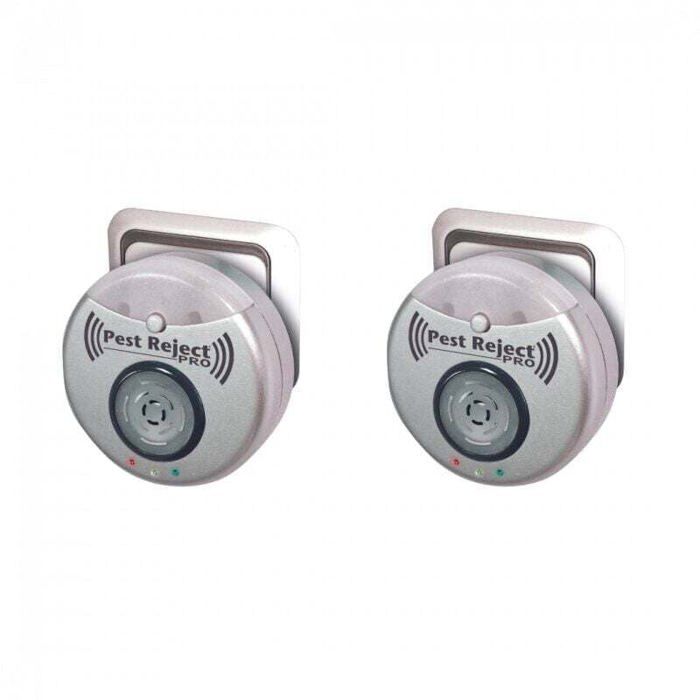 Pest Reject Pro Lot de 2 Répulsifs Nuisibles Ultrasons et Électromagnétisme Couverture Maison 200m² Veilleuse Intégrée