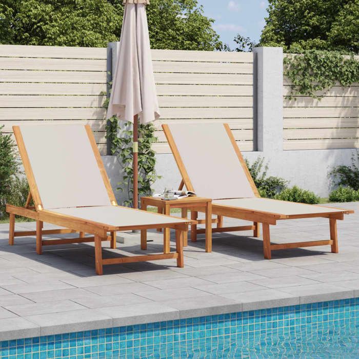 UU*TOP Transat 2-personne - 2 pcs - Chaises longue - gris bois acacia solide et textilène CC144