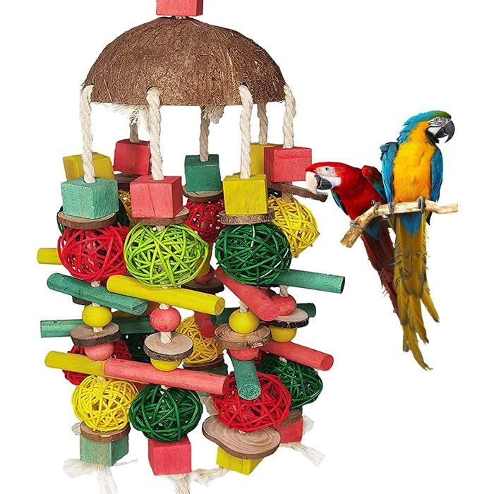Jouet interactif pour perroquet - Phoesky - Boule de rotin - Coquille de noix de coco - 13.8in x 6in - Coloré
