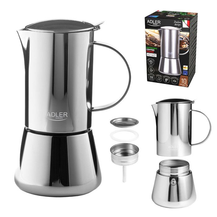 Cafetière Adler cafetière expresso capacité 620 ml couleur argent acier AD 4417
