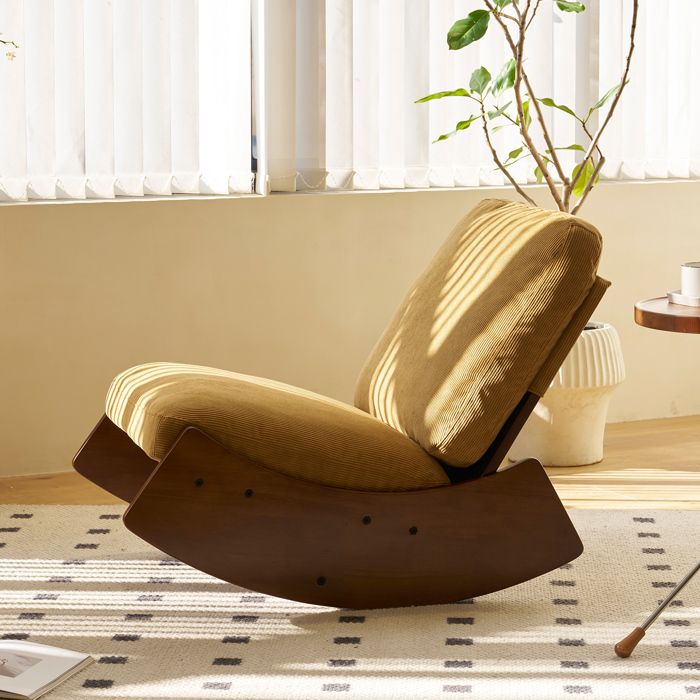 Fauteuil à bascule berçant confortable - Revêtement de qualité structure en bois massif idéal pour salon/ chambre (orange)