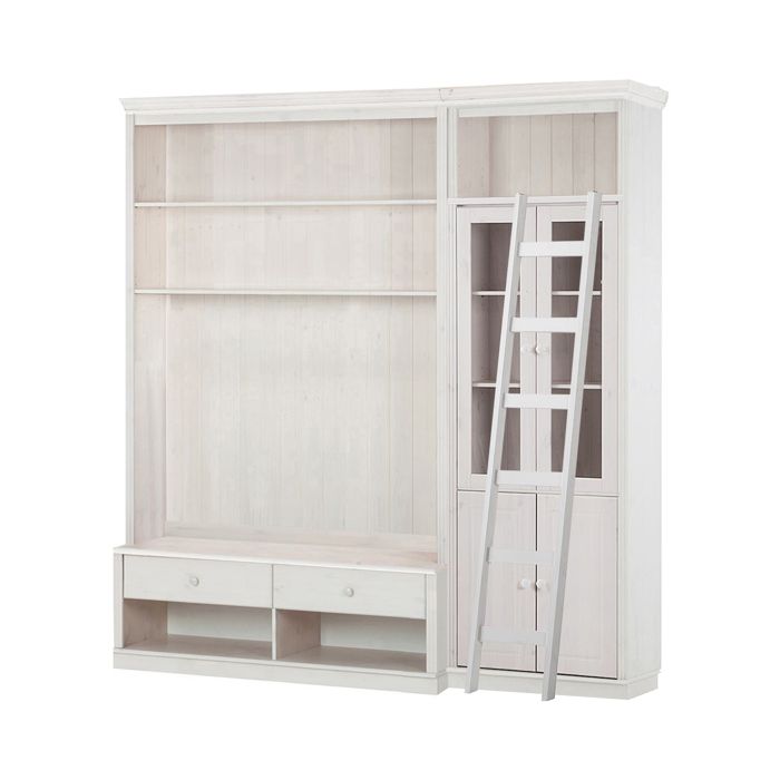 Anita-bibliothèque F Avec TV Lowboard Échelle En Pin Laqué Blanc Anita-bibliothèque F Avec TV Lowboard Échelle En Pin Laqué Blanc