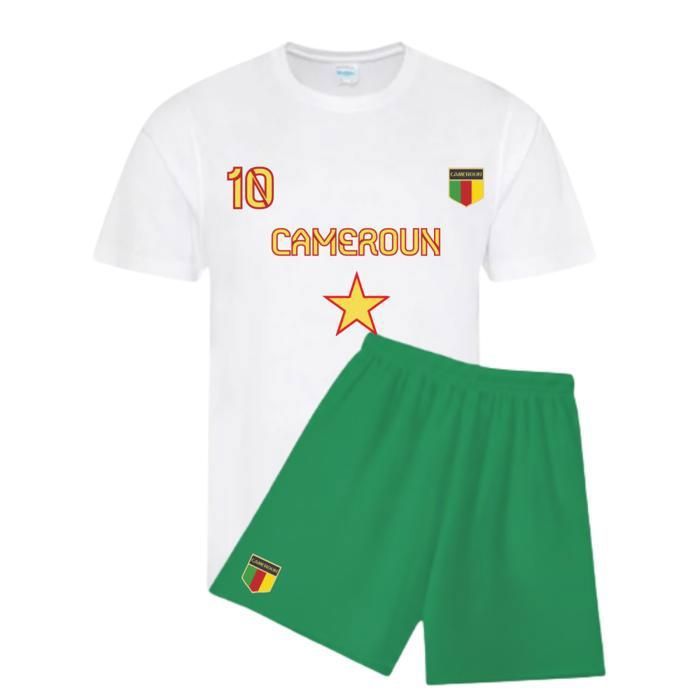 Ensemble Foot Enfant - NPZ - Inspiré Cameroun - Maillot blanc - Short vert - 100% polyester