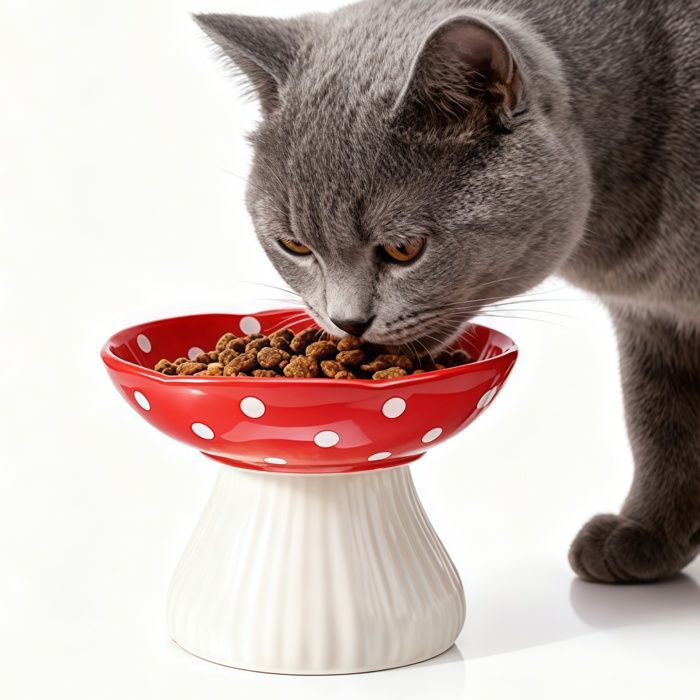 Gamelle pour chat 0.3L 13x3x15cm bol surélevé matériau en céramique facile à nettoyer incliné anti-débordement nourriture eau
