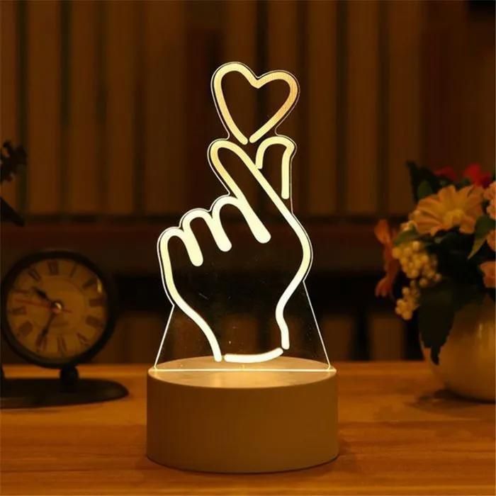 Lampe LED 3D Acrylique Motif Amour Romantique Veilleuse de Table Décoration pour Maison Anniversaire Saint Valentin