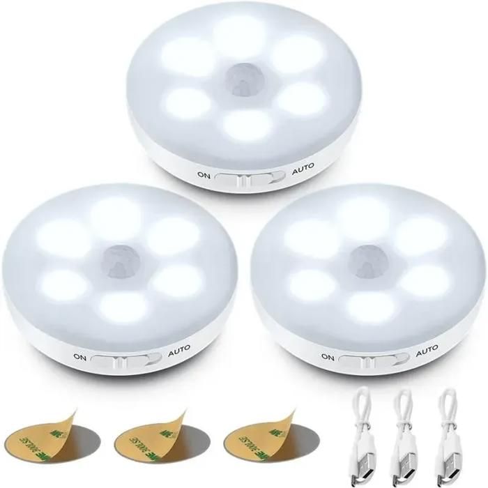 Veilleuse LED Automatique Lampe Detecteur de Mouvement Interieur Lumiere Autocollante USB Pile Rechargeable (Blanc)