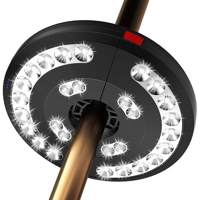 Lampe Parasol 28 LED Lumière Parasol 3 Modes Éclairage Rechargeable Lampes pour ParasolLumière de Secours pour Blanc
