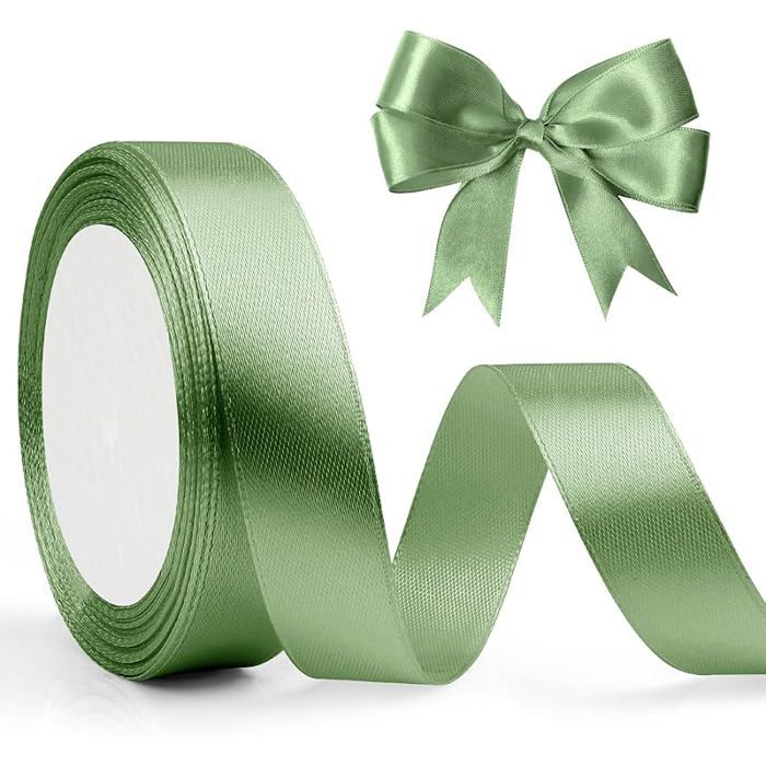 Ruban Vert Sauge 2cm X 23m Satin Double Face en Polyester Épais pour Cérémonie Ballon Bouquet de Mariée Vieux Vert 2 cm