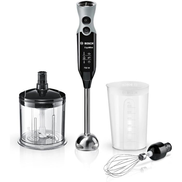 Mixeur plongeant Ergomixx 600W 12 vitesses + turbo hachoir XL fouet gobelet doseur noir MSM67160