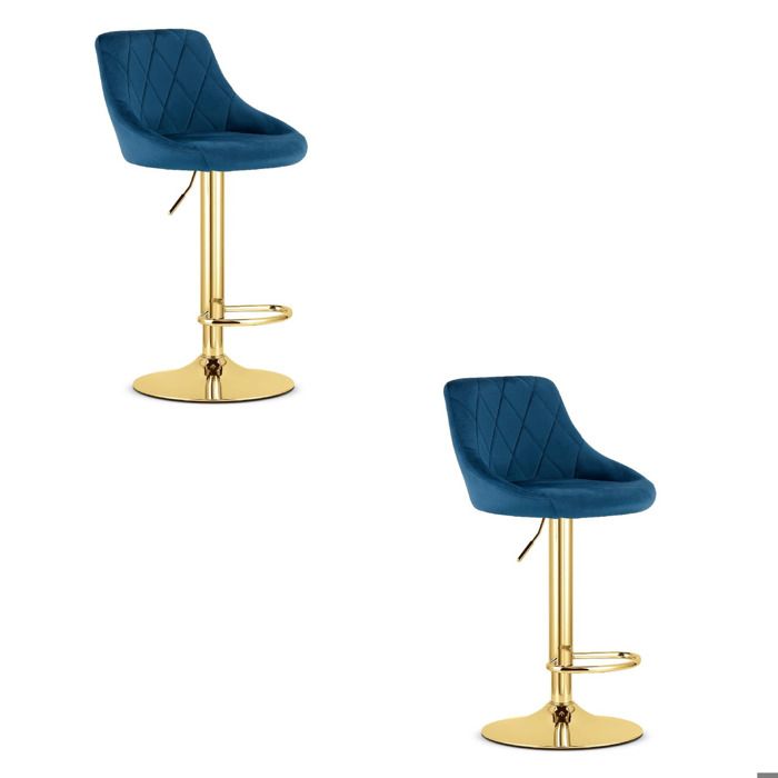 Lot de 2 tabourets de bar Kast en velours bleu et or - Réf. VK8681847482987