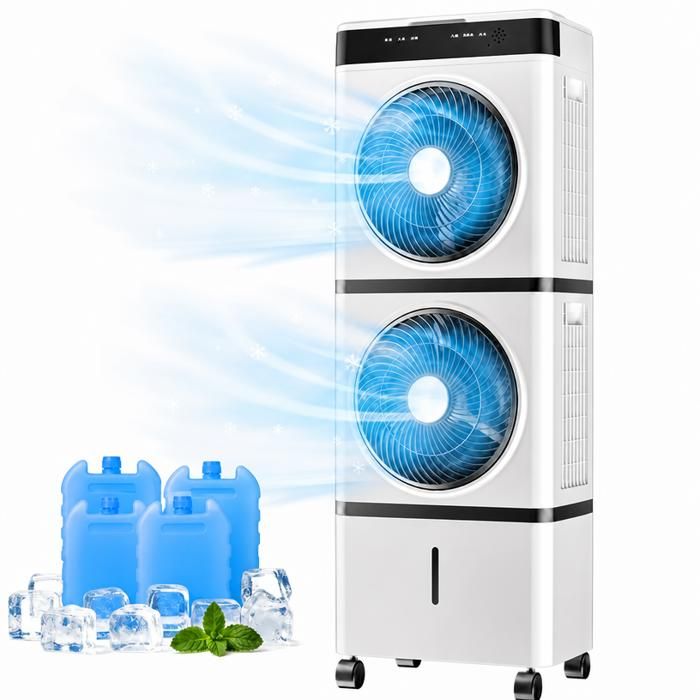 Ventilateur PortableDistributeur deau refroidie à leau de 14 L avec télécommande 3 vitesses de ventilation minuterie de 12 H