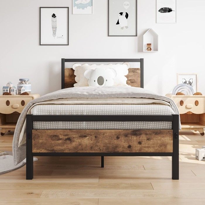 Cadre de lit 90x200 cm - BLACKCOLOR - Métal et MDF - Capacité 200 kg - Rangement sous le lit 27 cm