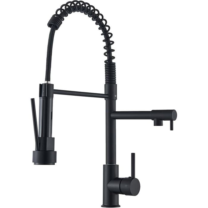 Robinet de Cuisine avec Douchette AbaisséeRobinet évier en Acier Rotatif à 360° avec Deux Fonctions Noir noir ROBINET