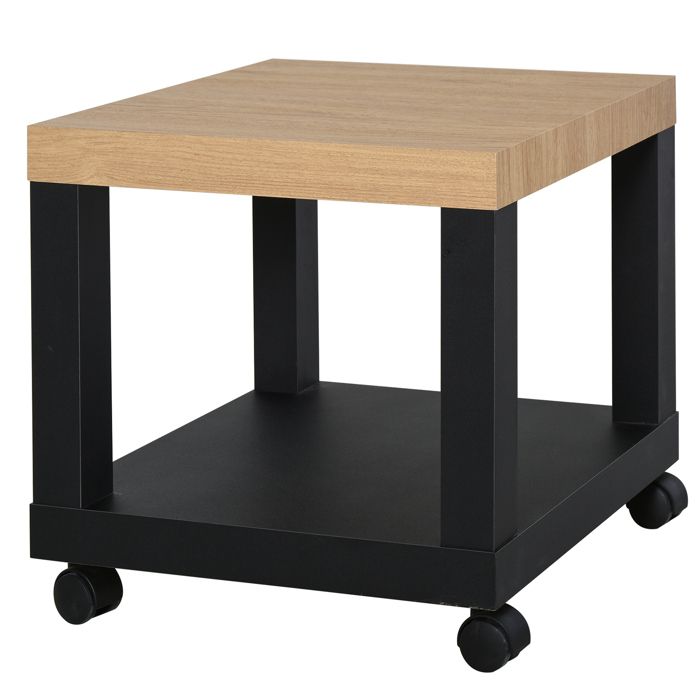 Table dappoint à roulettes étagère ouverte table basse pour salon ou chambre 40 x 40 x 40 cm naturel et noir