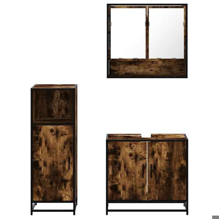 Meubles de salle de bain 3 pièces - Desgin classqiue - Chêne fumé SSS396