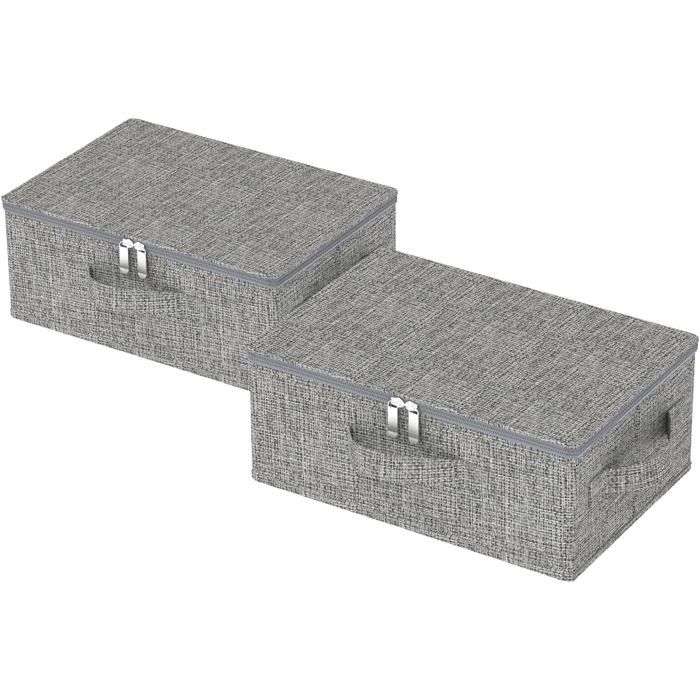 Boîte de rangement sous lit en tissu lin - lot de 2 pièces grises 38 x 26 x 15 cm fermeture éclair empilable et pliable