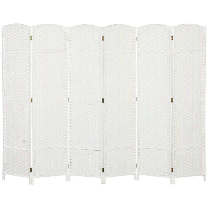 Paravent Intérieur Pliable 6 Panneaux - Claustra Tissé Cadre Pin Sommet Arqué - 240 x 170 cm - Blanc