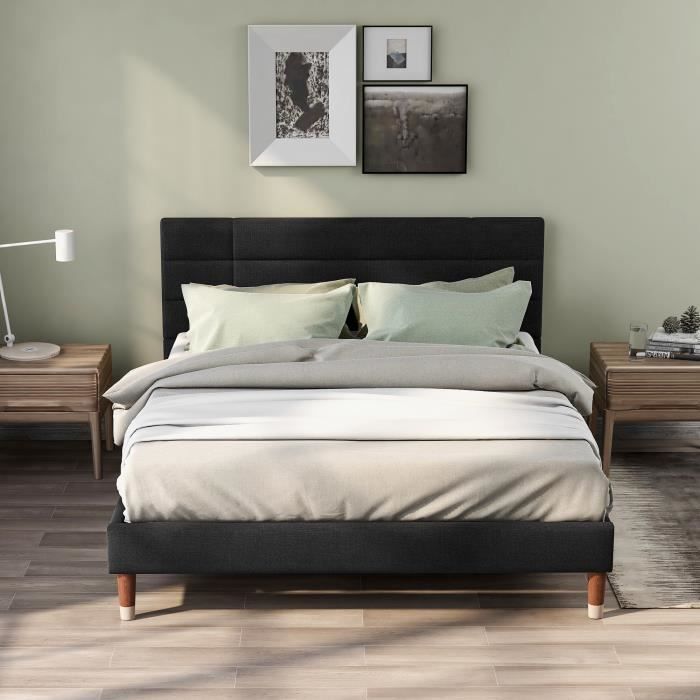 lit capitonné double places pour adult ou enfant-avec tête de lit noir-140x200cm